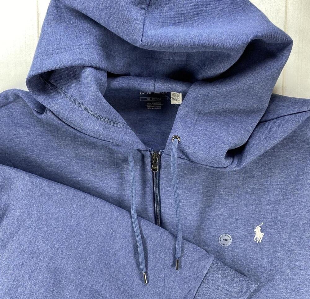 PRL Full Zip Hoodie Mens 3XB Heather Blue Pony Logo Polo Ralph Lauren